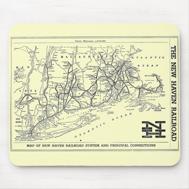 New Haven Railroad 1956 Map Mouse Mat (Front)