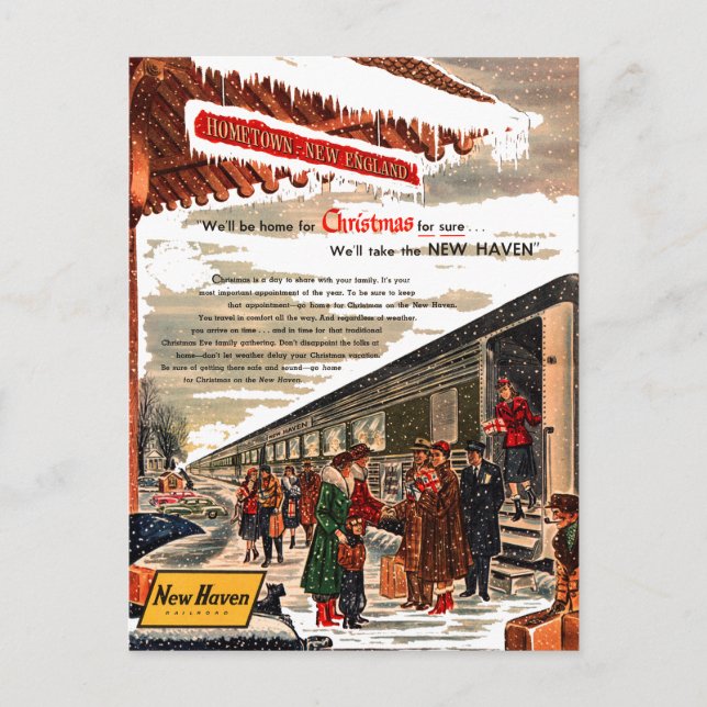 New Haven Railroad Christmas 1947 Holiday Postcard (Front)