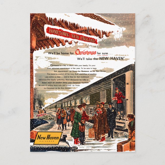 New Haven Railroad Christmas 1947 Holiday Postcard (Front)