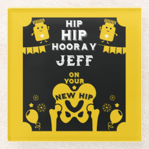 New Hip Replacement Get Well Glass Coaster