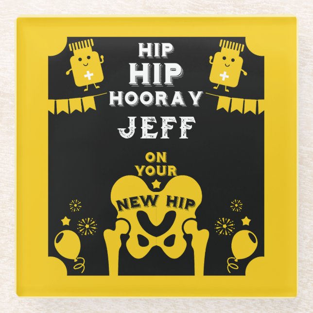 New Hip Replacement Get Well Glass Coaster (Front)