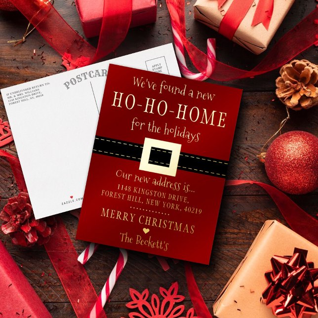 New Ho Ho Home For The Holidays Moving Holiday Foil Invitation Postcard (Creator Uploaded)