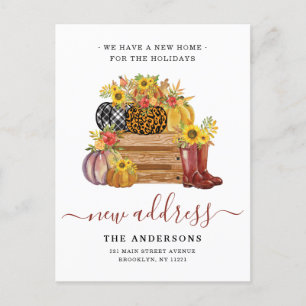 New Home Address Floral Pumpkins Sunflower Moving Announcement Postcard
