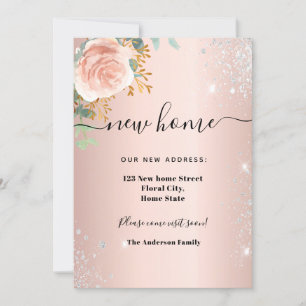 New home address floral rose gold eucalyptus announcement