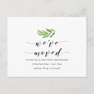 New Home Address, Greenery, Moving Announcement Postcard