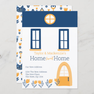 New Home Address Hygge Blue Yellow House Invitation