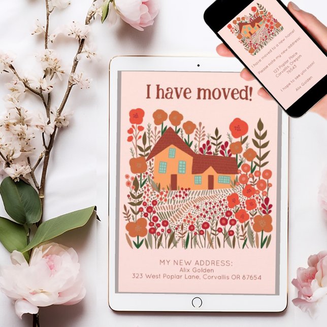 New Home Address I Have Moved Farmhouse Flowers  Card (Custom cottage moving announcement address change flat card - also available as digital download. )