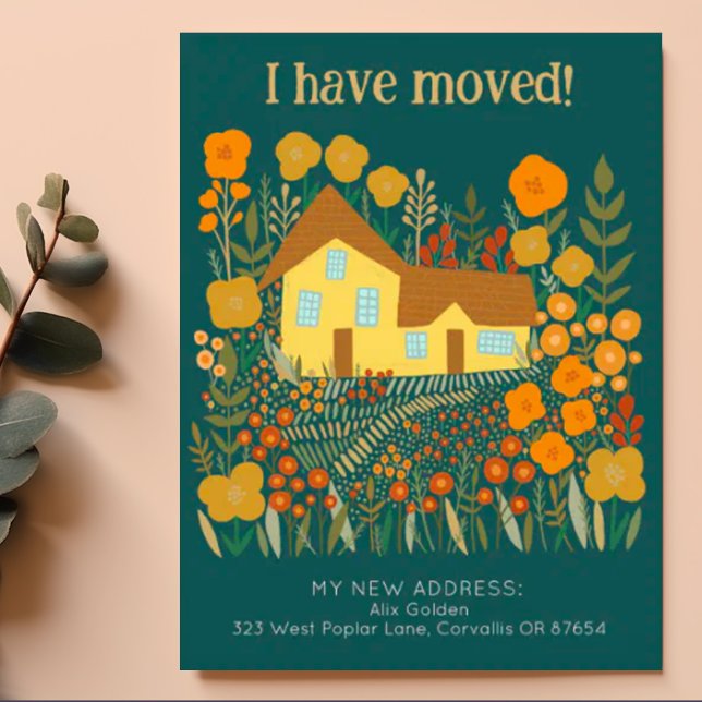 New Home Address I Have Moved Farmhouse Flowers  Postcard (Charming whimsical farmhouse and garden on this custom moving change of address new home postcard)
