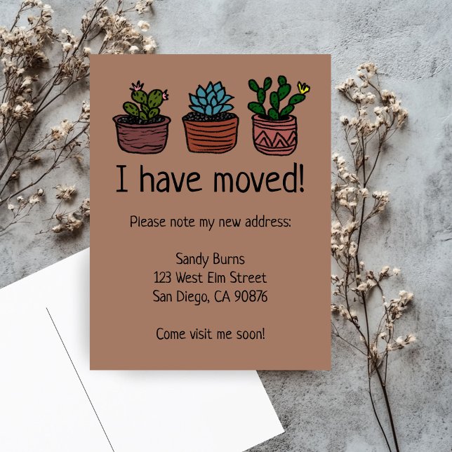 New Home Address Moving Announcement Cute Cacti Postcard (New Home Address Moving Announcement Cute Cacti Postcard
)