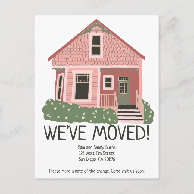 New Home Address Moving Announcement Cute House Postcard (Front)