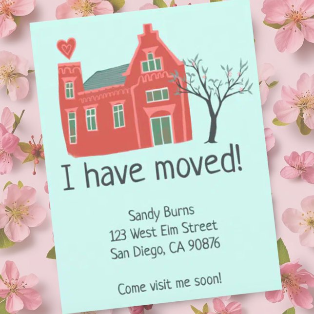New Home Address Moving Announcement Cute House Postcard (Cute house illustration on these custom new address moving announcement postcards. Add you own text)