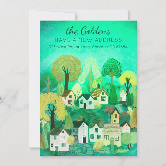 New Home Address Moving Cute Country Village Art Invitation (Front)