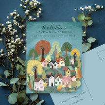 New Home Address Moving Cute Country Village Art