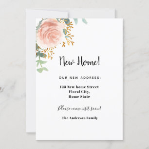 New home address rose gold floral eucalyptus announcement