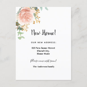 New home address rose gold floral eucalyptus announcement postcard