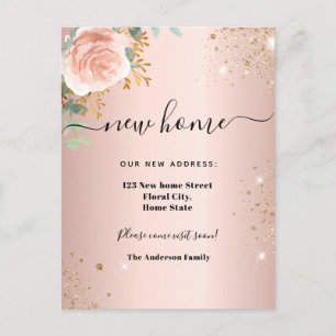 New home address rose gold floral eucalyptus announcement postcard