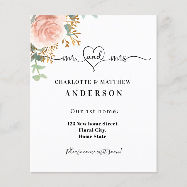 New home address rose gold floral moving  (Front)