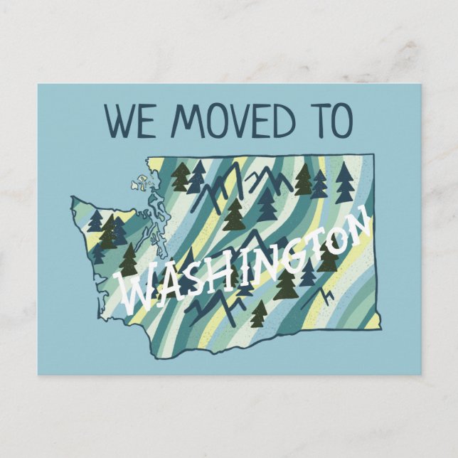 NEW HOME ADDRESS  Washington State Illustrated Map Postcard (Front)