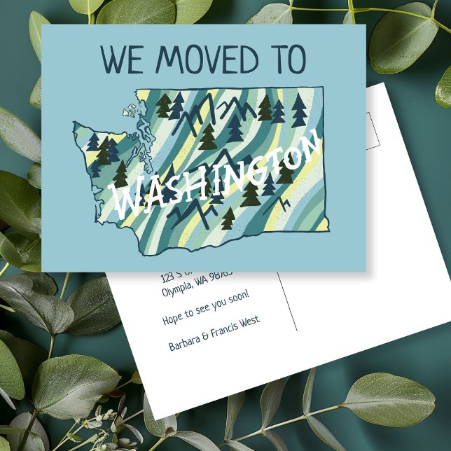 NEW HOME ADDRESS  Washington State Illustrated Map Postcard (NEW HOME ADDRESS Moving Announcement Washington State Illustrated Map Postcard
)