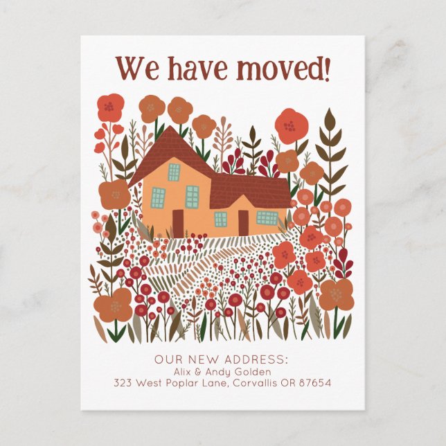 New Home Address We Have Moved Farmhouse Flowers  Postcard (Front)