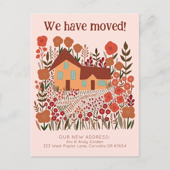 New Home Address We Have Moved Farmhouse Flowers  Postcard (Front)