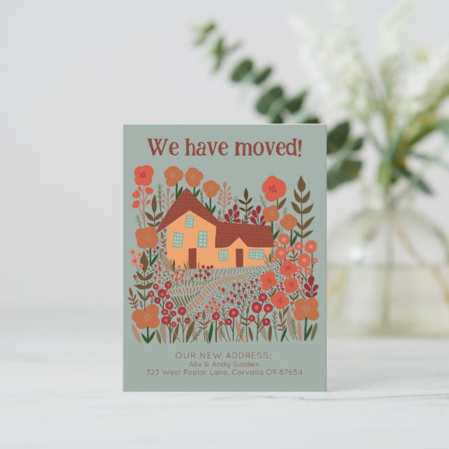 New Home Address We Have Moved Farmhouse Flowers  Postcard (Standing Front)