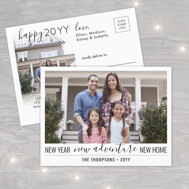 New Home Adventure Simple Script 2 Photo New Years Holiday Postcard (Creator Uploaded)