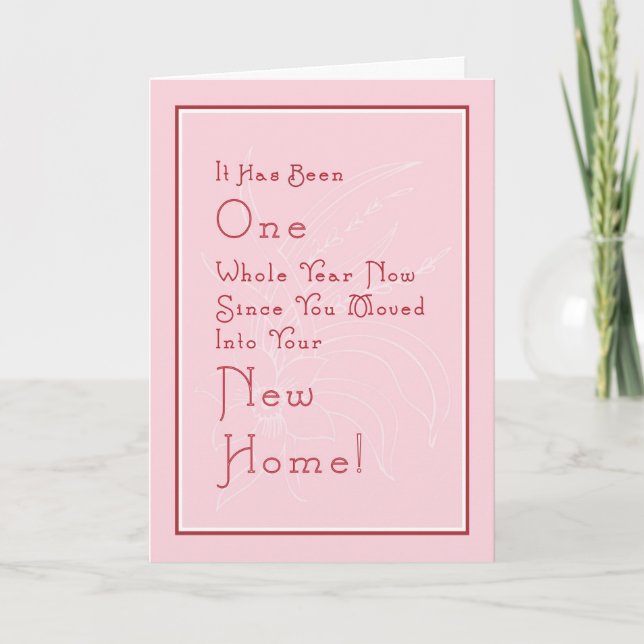 New Home Anniversary First Year in Pink Thank You Card (Front)