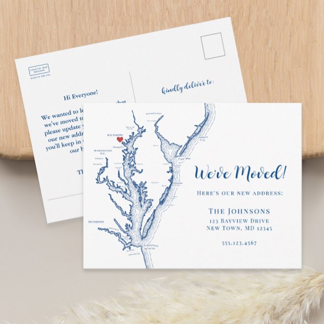 New Home Baltimore Maryland Map Moving Announcement Postcard (Baltimore MD Map We've Moved Moving Postcard with change of address from Coastal Map Designs)