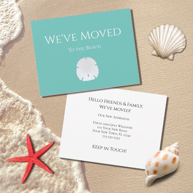 New Home Beach Sand Dollar Teal Green Moving Announcement (Creator Uploaded)