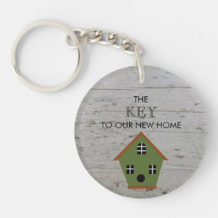 New Home Birdhouse key to our new home wood Key Ring