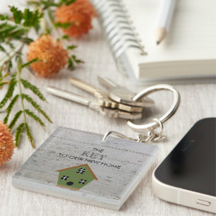 New Home Birdhouse key to our new home wood Key Ring