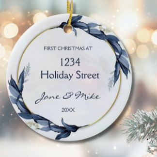 New Home Blue Floral First Home Christmas Ceramic Tree Decoration