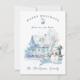 New Home Blue Snowman Christmas Holiday Card