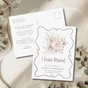 New Home Boho Blush Pink Roses Moving Postcard