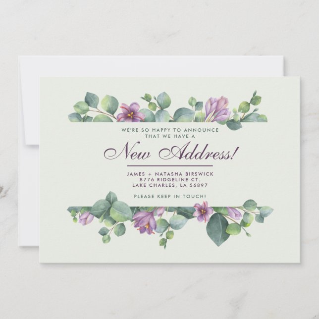 New Home Botanical We’ve Moved Eucalyptus Announce Announcement (Front)