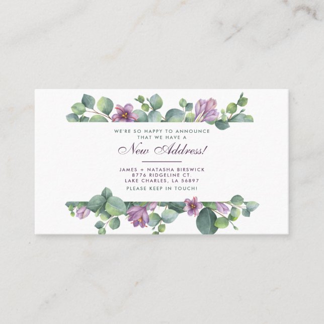 New Home Botanical We’ve Moved Eucalyptus Announce Business Card (Front)