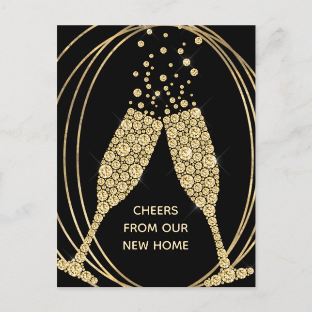 New Home Champagne Black Gold Geometric Moving Announcement Postcard (Front)
