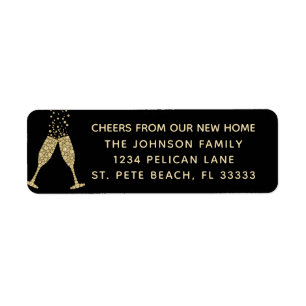 New Home Champagne Toast Gold Black Return Address
