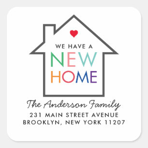 New Home Change of Address Moving Announcement Square Sticker
