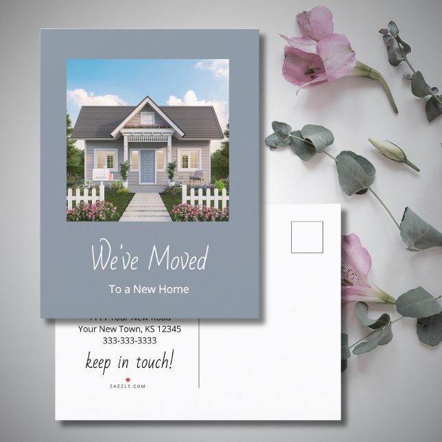 New Home Change of Address Simple Photo Grey  Announcement Postcard (Creator Uploaded)