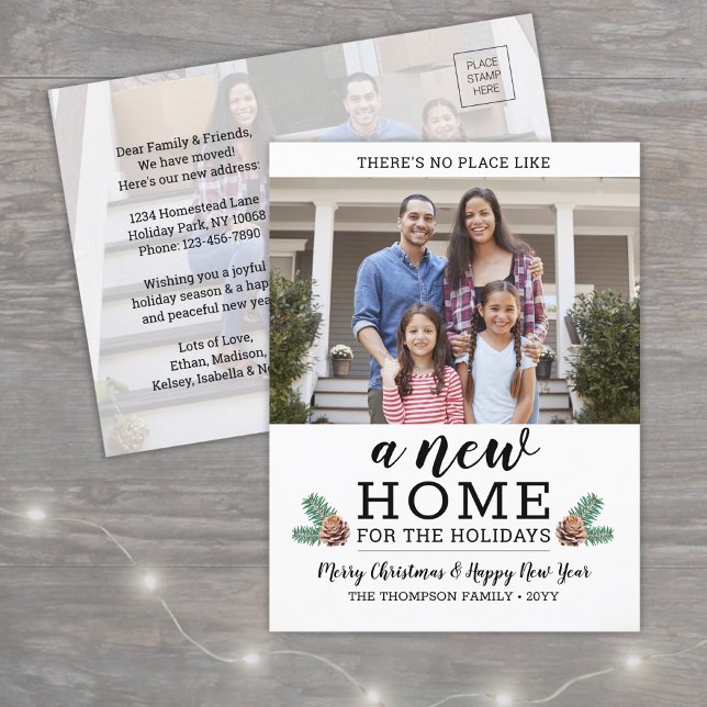 New Home Christmas Address Change Modern 2 Photo Holiday Postcard (Creator Uploaded)