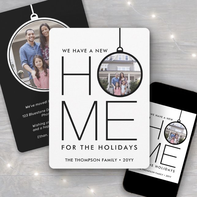 New Home Christmas Ornament 2 Photo Black & White Holiday Card (Creator Uploaded)
