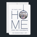 New Home Christmas Ornament 2 Photo Navy & White Holiday Card<br><div class="desc">There's no place like a new home for the holidays! Share the joyful news of your new address as well as two of your favorite photos with this elegant navy blue and white holiday moving announcement card. Text on this template is is simple to customize. (IMAGE PLACEMENT TIP: An easy...</div>
