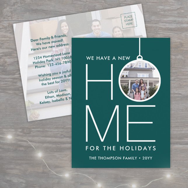 New Home Christmas Ornament 2 Photo Teal Green Holiday Postcard (Creator Uploaded)