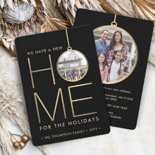 New Home Christmas Ornament Black & Gold 2 Photo Holiday Card