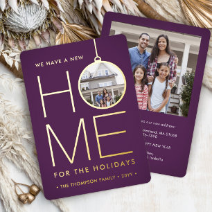New Home Christmas Ornament Modern Purple 2 Photo Foil Holiday Card