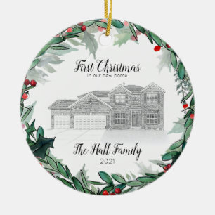 New Home Christmas Ornament Sketch House Portrait