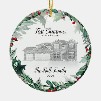 New Home Christmas Ornament Sketch House Portrait