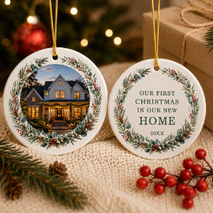New Home Christmas Personalised Photo Ceramic Tree Decoration
